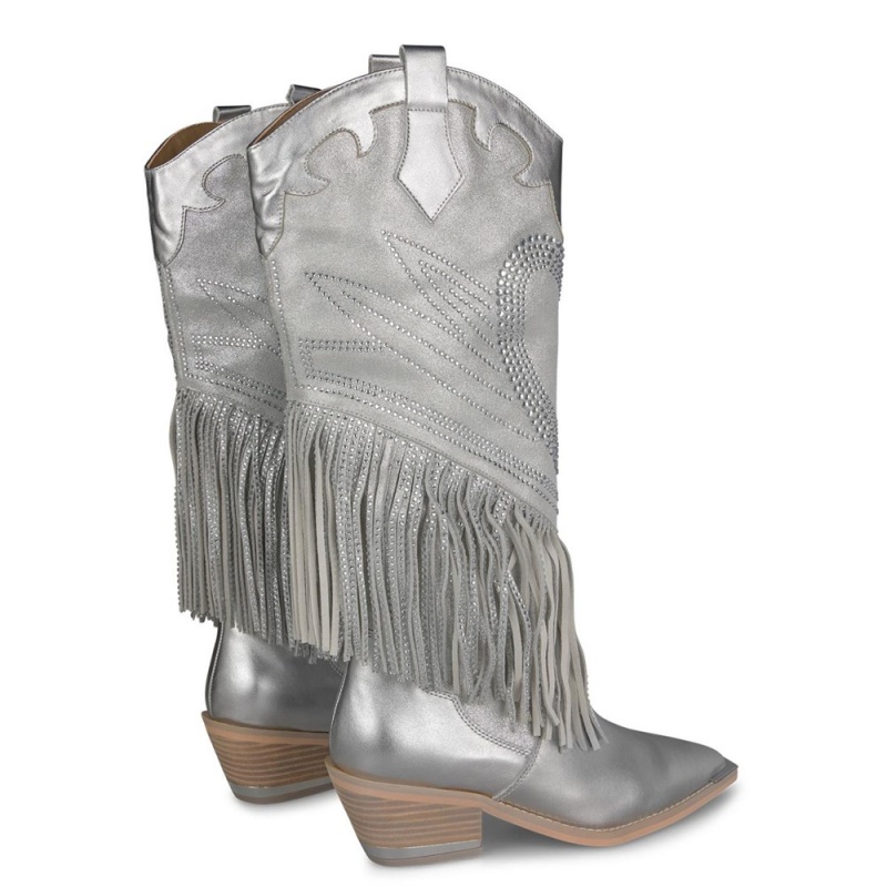 Bottes Plates Alma En Pena Fringed Boot Blanche Bleu Marine Femme | CKA-03874635